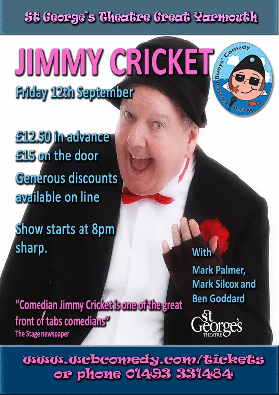 WCB Comedy event poster featuring Jimmy Cricket