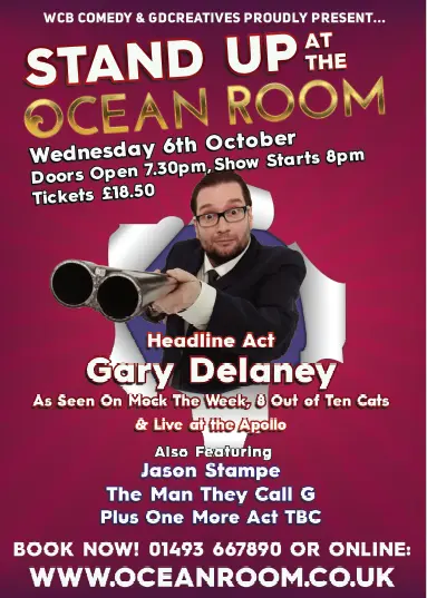 WCB Comedy event poster featuring Gary Delaney