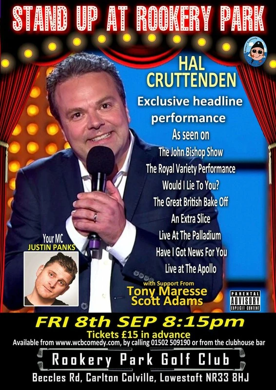 WCB Comedy event poster featuring Hal Cruttenden