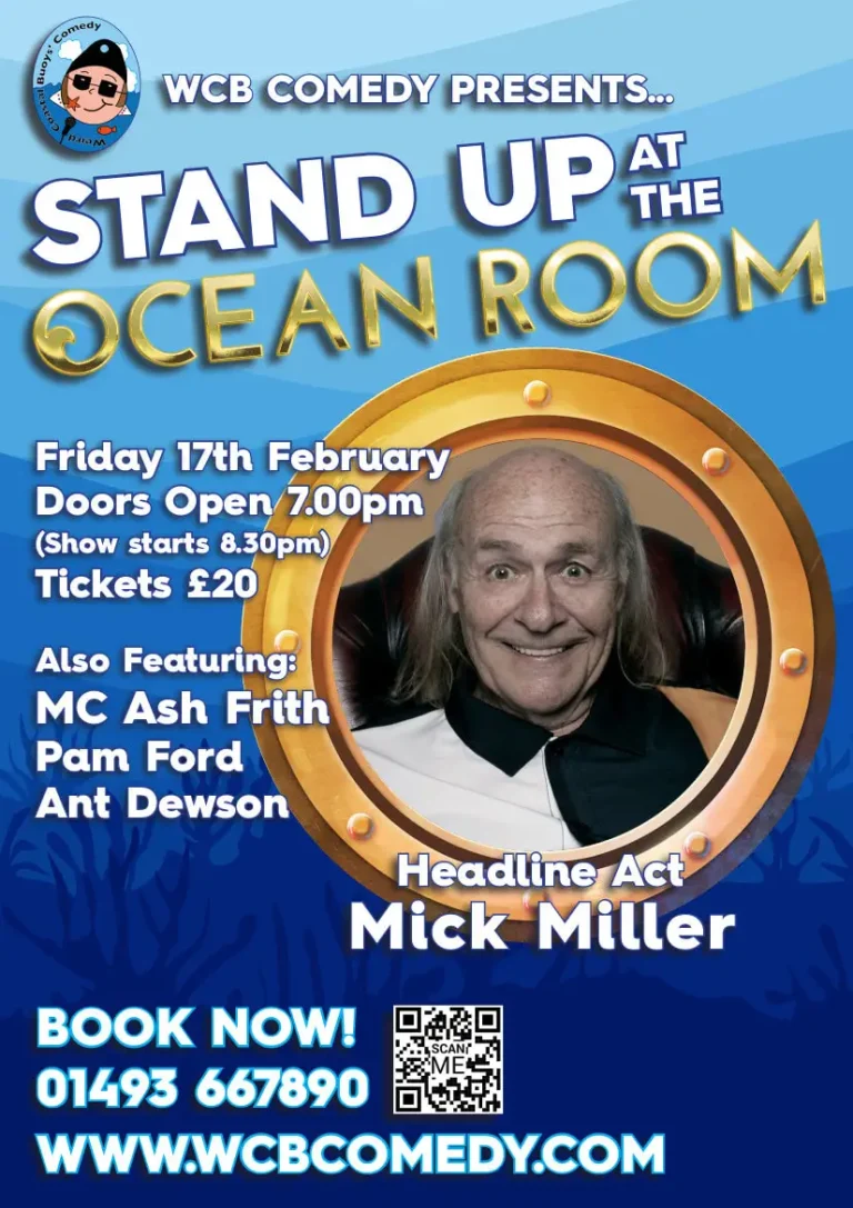 WCB Comedy event poster featuring Mick Miller