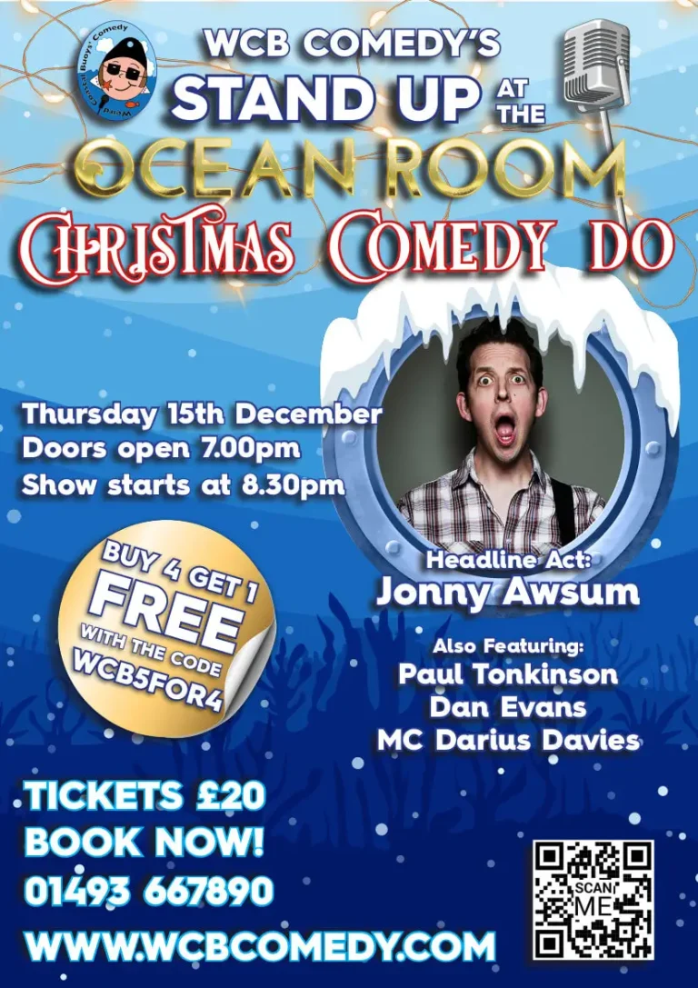 WCB Comedy event poster featuring Jonny Awsum
