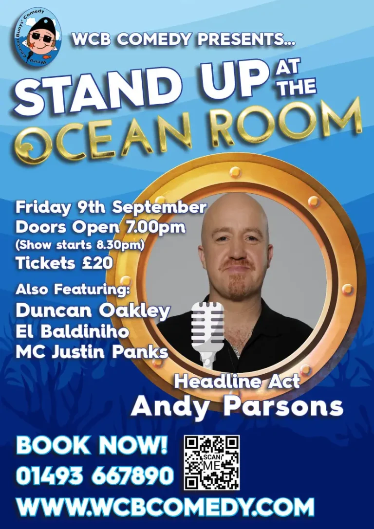 WCB Comedy event poster featuring Andy Parsons