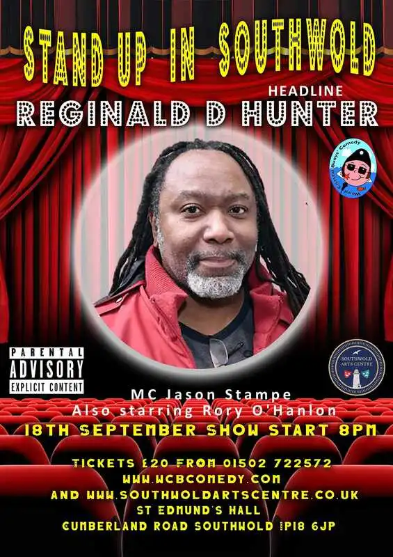 WCB Comedy event poster featuring Reginald D Hunter