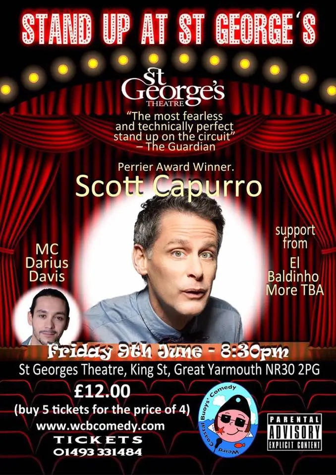 WCB Comedy event poster featuring Scott Capurro