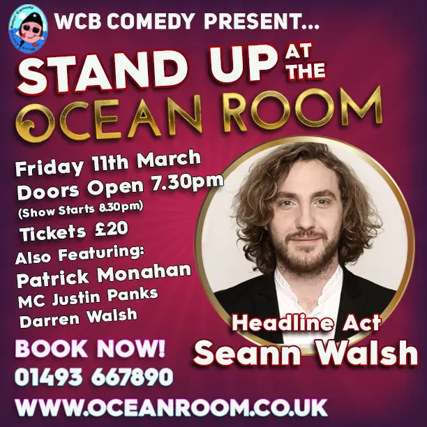 WCB Comedy event poster featuring Seann Walsh